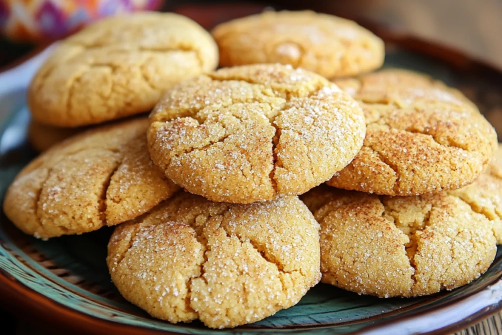 Assorted traditional Mexican sugar cookies, including Polvorones and Marranitos, on a rustic wooden table.