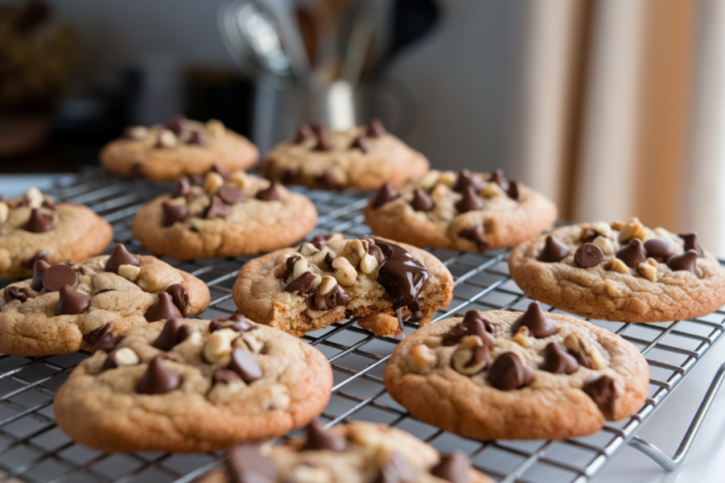 "How to make box mix cookies better - freshly baked cookies with added mix-ins on a cooling rack"