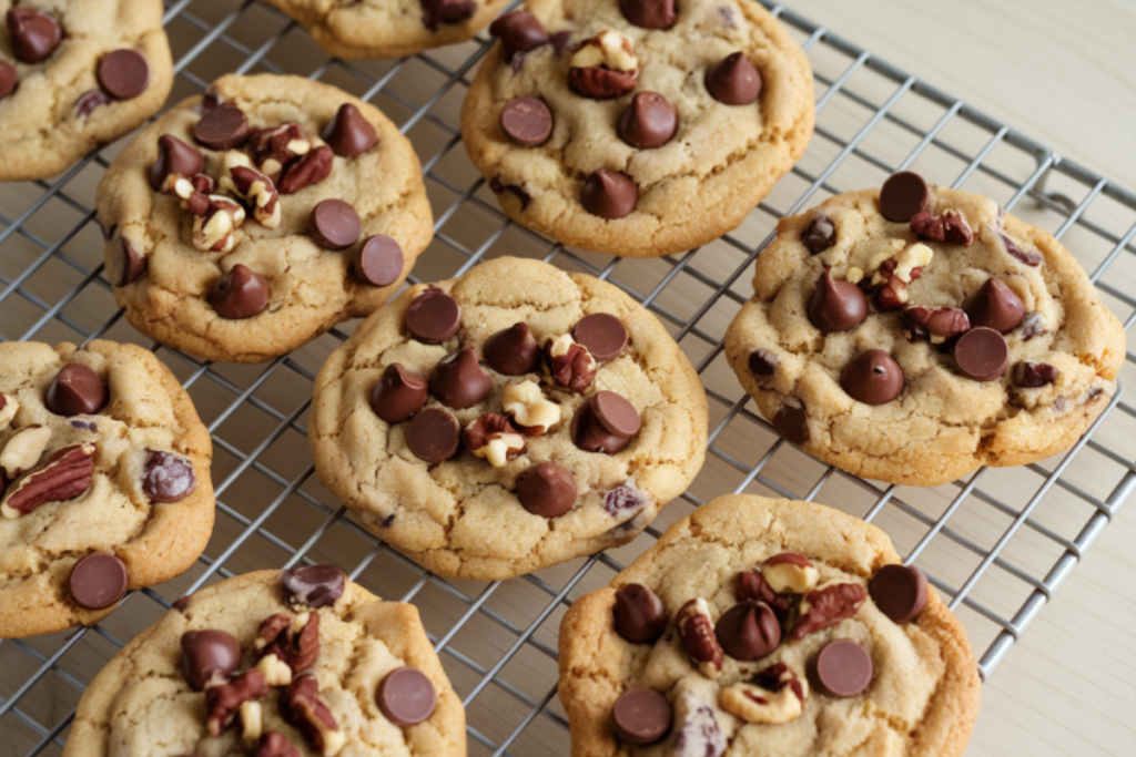 "Freshly baked cake mix cookies cooling on a wire rack"