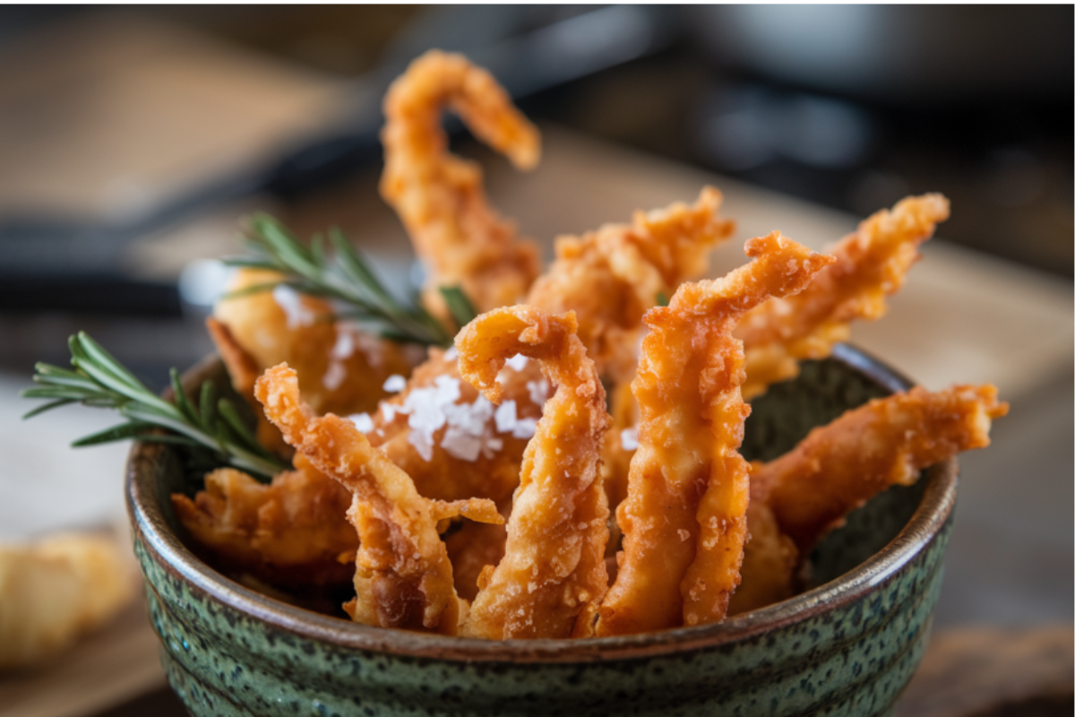 Crispy homemade chicharrones served in a bowl