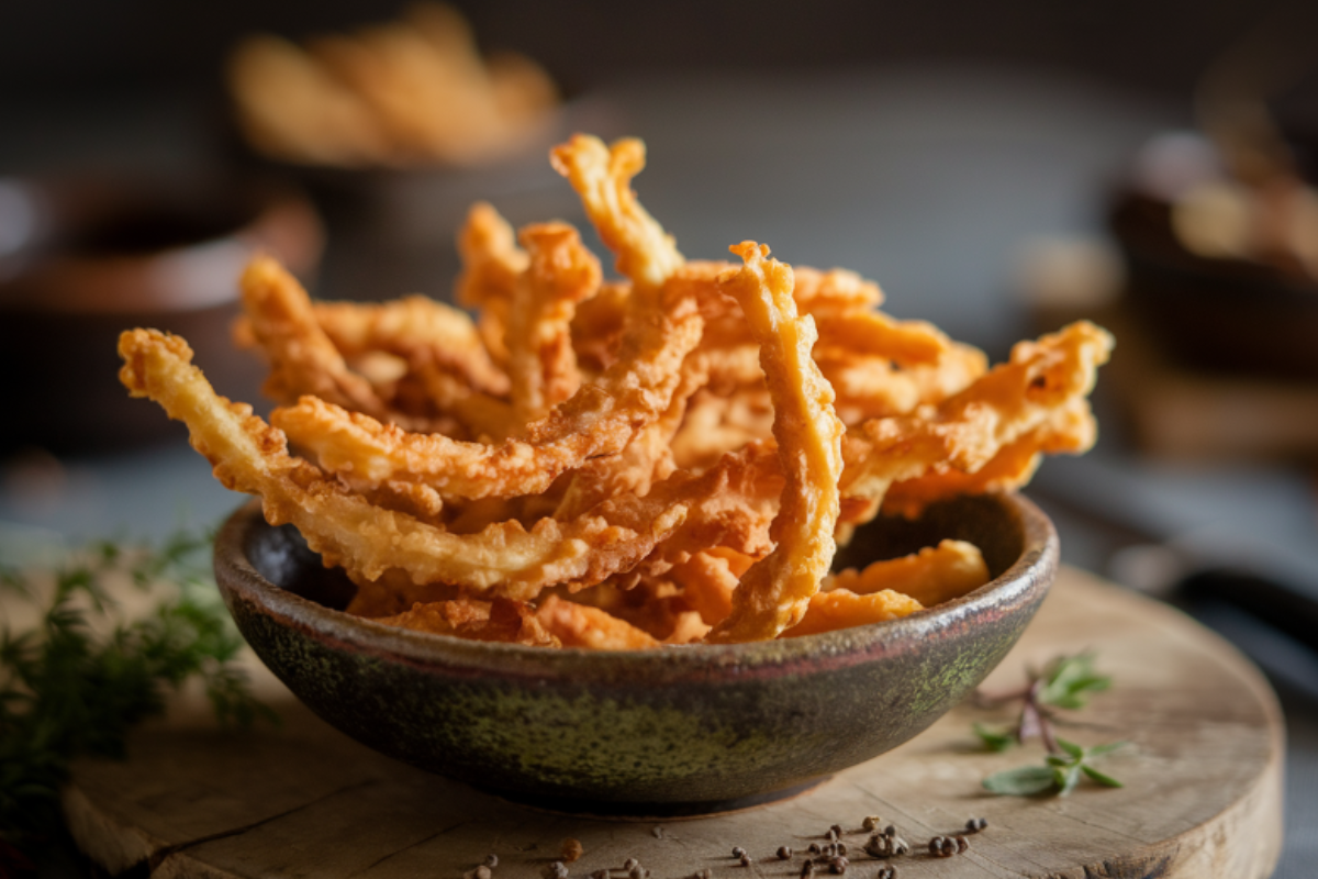 Close-up of crispy chicharrón on a plate