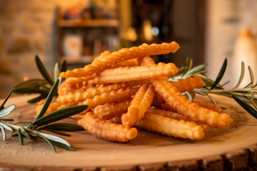 Close-up of crispy chicharrones on a wooden board

