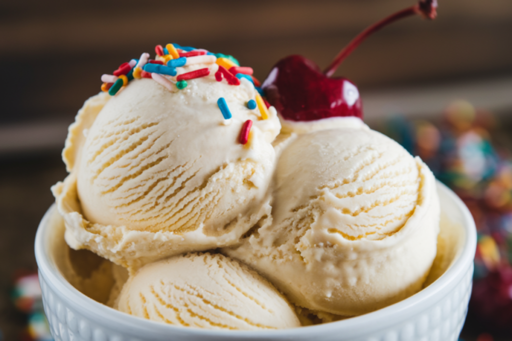 Homemade vanilla ice cream served in a bowl



