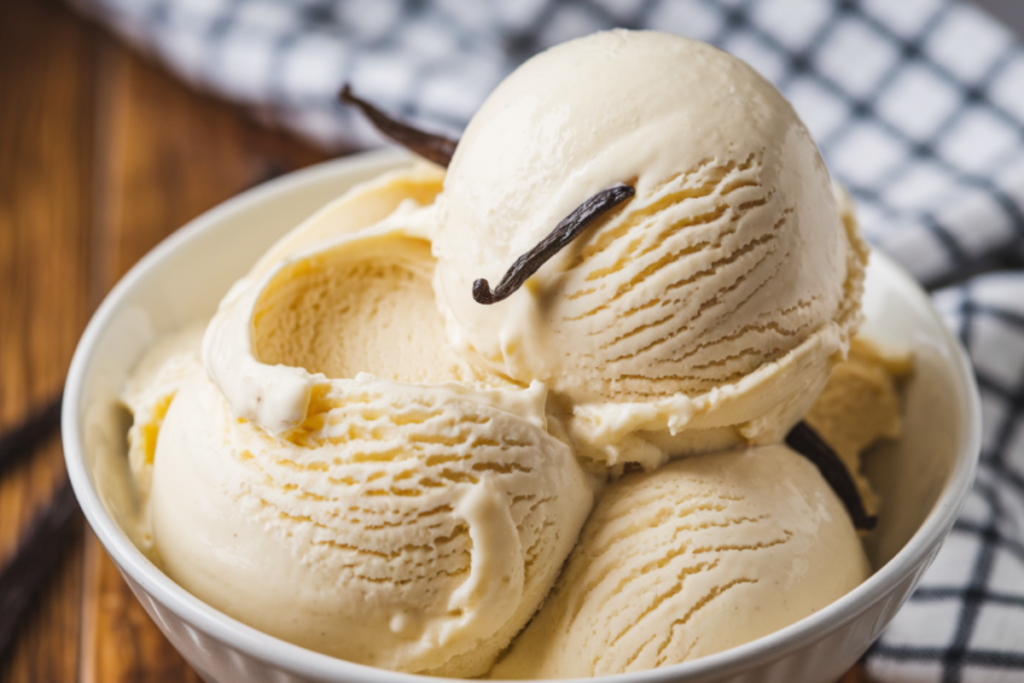 Homemade vanilla ice cream served in a bowl

