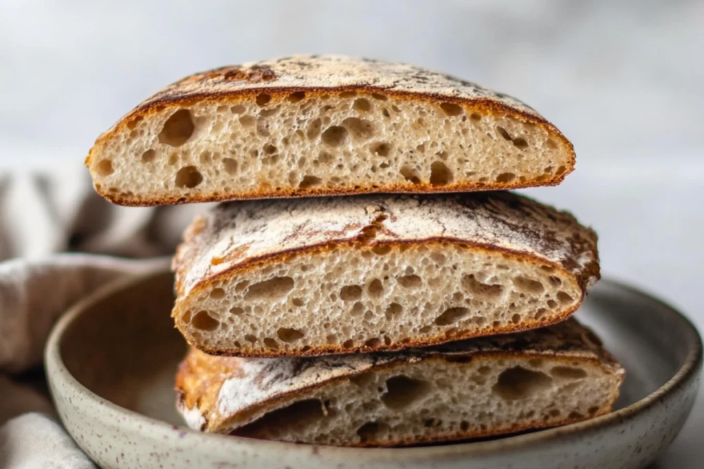 Sourdough discard in a glass jar next to freshly baked bread, highlighting its potential health benefits.