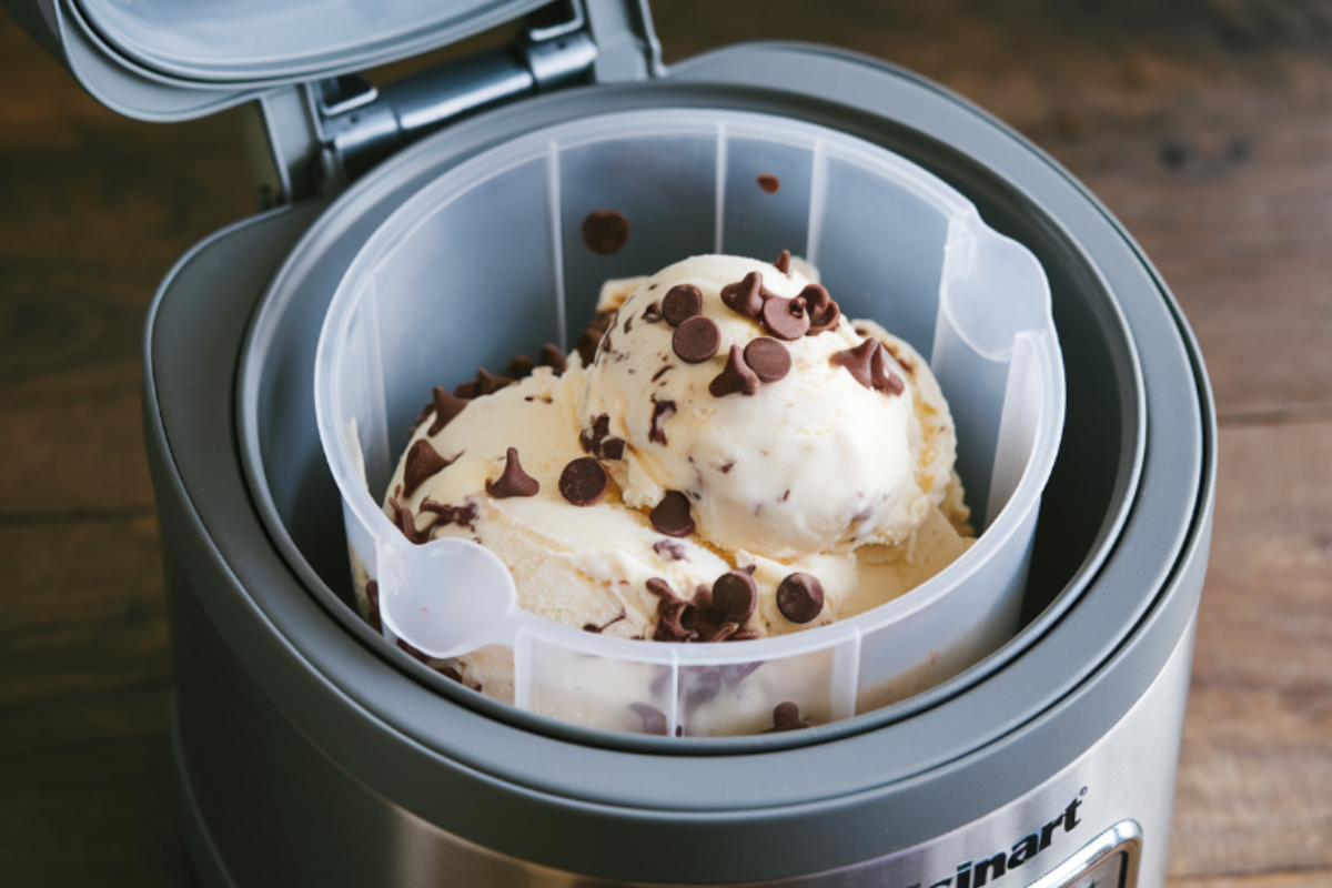 Cuisinart ice cream maker churning vanilla ice cream