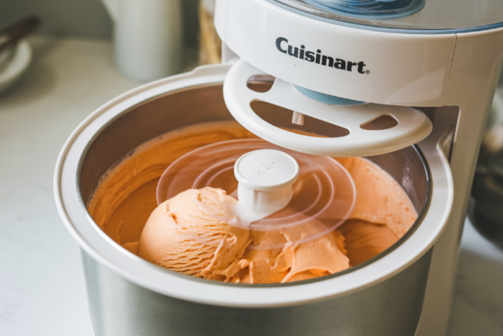 Cuisinart ice cream maker churning vanilla ice cream

