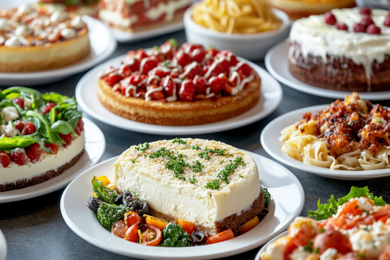 Cheesecake Factory Menu with prices showing popular dishes like pasta, salads, and famous cheesecakes.