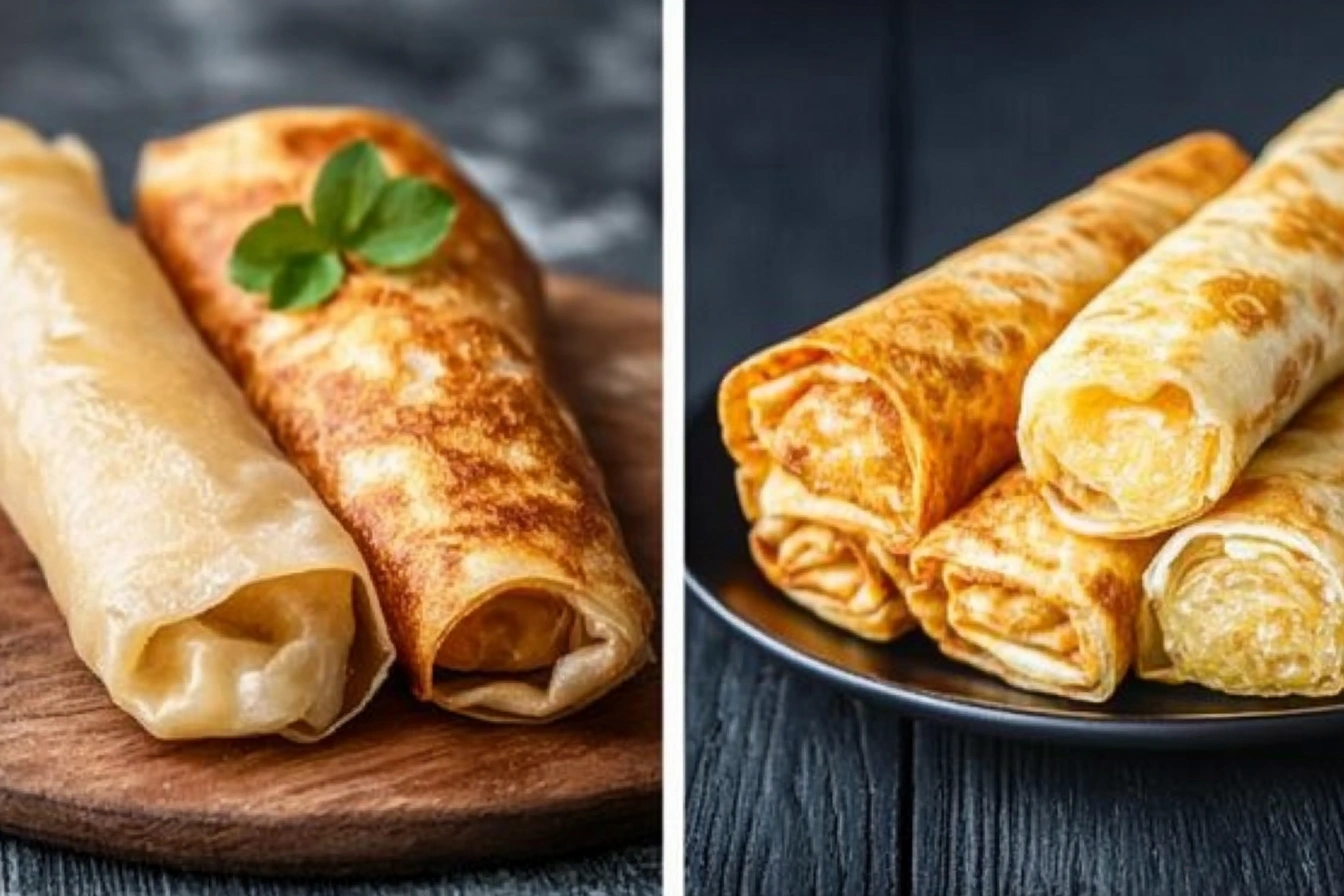 Egg roll and pancake roll comparison side by side