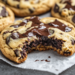 Chocolate chips partially melted inside freshly baked cookies.