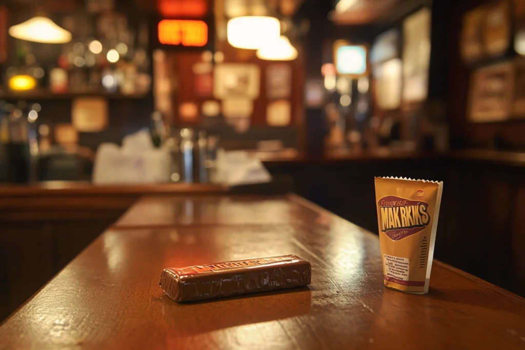 An original Marathon bar next to a modern Snickers bar, highlighting the rebranding that took place in 1990.

