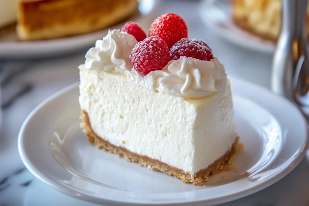 Cheesecake Factory cheesecake slice on a plate

