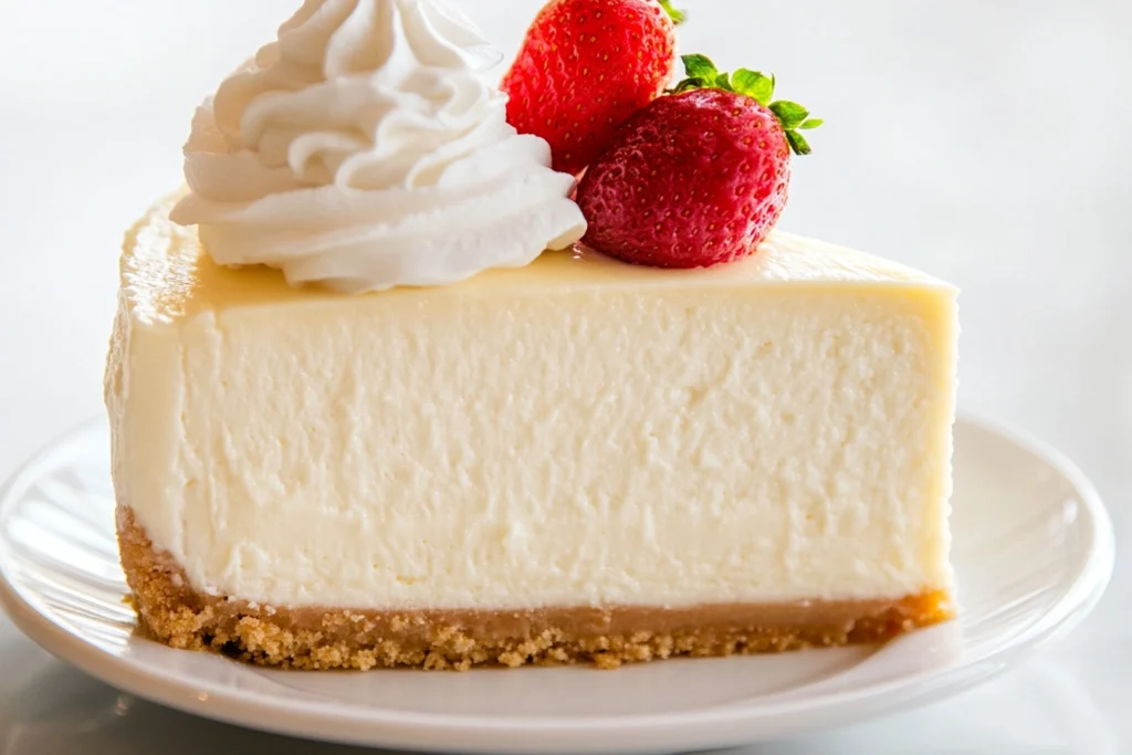 Slice of Cheesecake Factory cheesecake on a plate