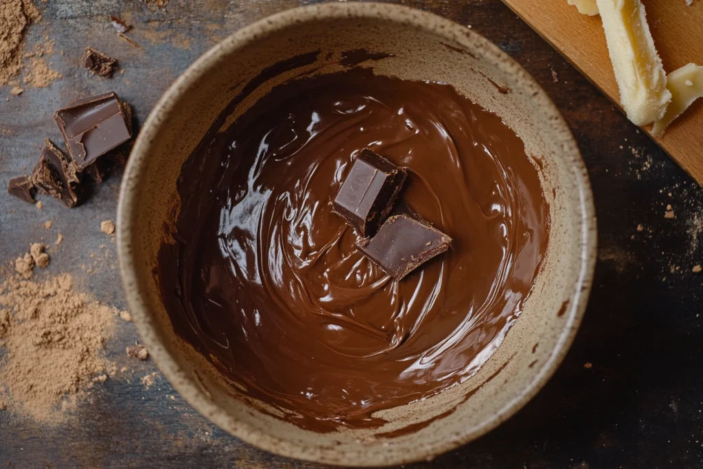 A melted Snickers bar in a bowl, ready to be used as a rich sauce or fondue for dipping fruit and other desserts.

