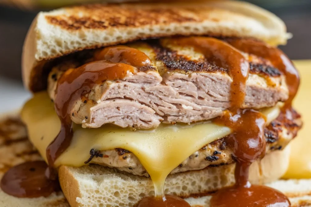 Chicken Chipotle Melt sandwich with cheese and chipotle sauce

