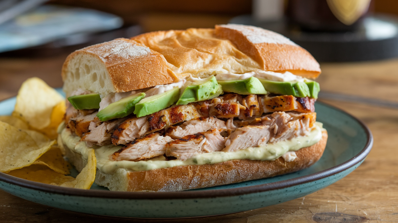 Chipotle Chicken Avocado Melt with melted cheese and avocado