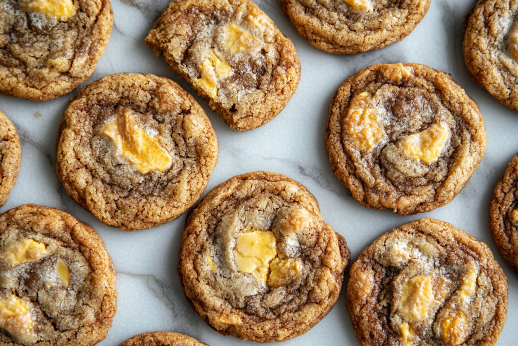 Cookies made with browned butter featuring golden edges and gooey centers.

