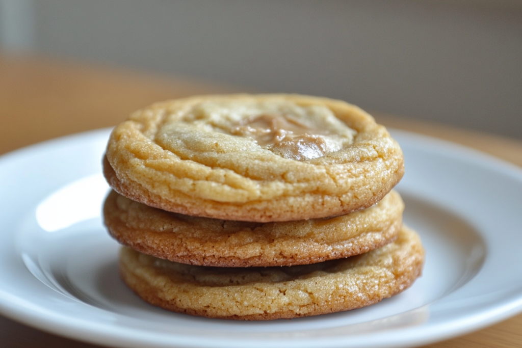 Cookies made with browned butter featuring golden edges and gooey centers.

