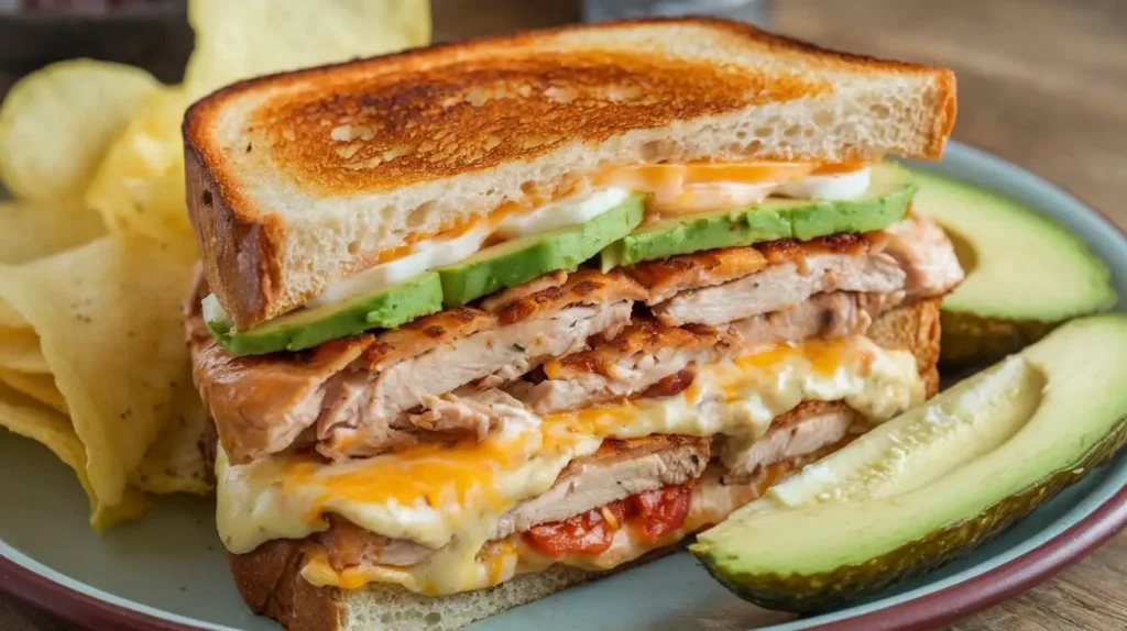 Chipotle Chicken Avocado Melt with melted cheese and avocado

